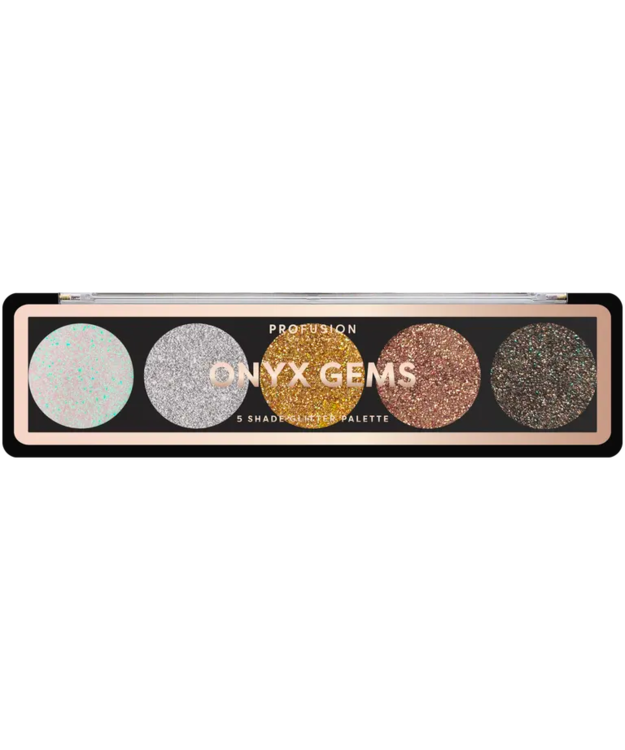 Profusion Cosmetics viiden sävyn glitterpaletti Onyx Gems